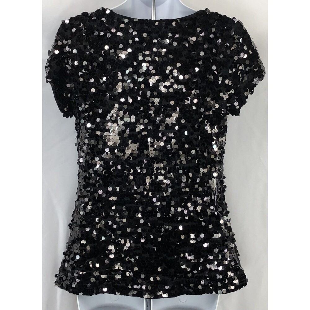 Inc Boutique Evening Heavy Sequins Top M Blk Drape Cowl Neck Party Deco Cocktail - Picture 3 of 6